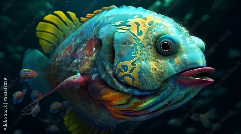 AI Generated Art of Magic and fantasy colorful fish under the sea