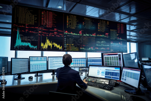 Oil and gas trading floor with traders analyzing charts, monitoring prices, and making deals, generative ai