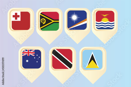 set of flags of the world, Map Pin, Pointer vector