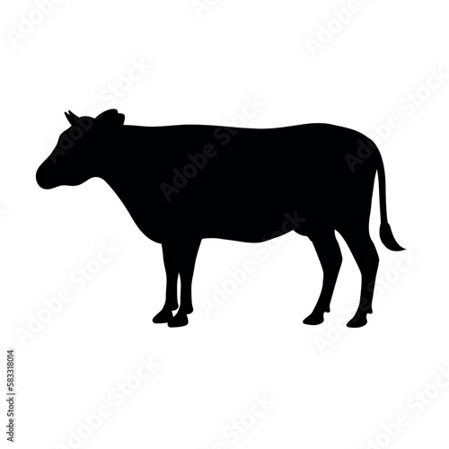 Vector hand drawn flat cow silhouette isolated on white background