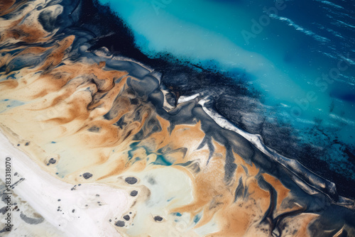 Satellite view of an oil spill in the ocean, showcasing its environmental impact and the importance of responsible practices, generative ai