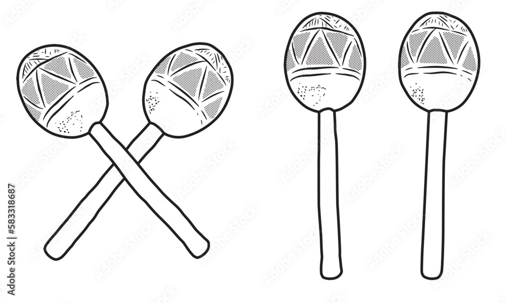 Outline drawing of rattles maracas Indigenous musical instruments made Outline drawing of rattles maracas Indigenous musical instruments made