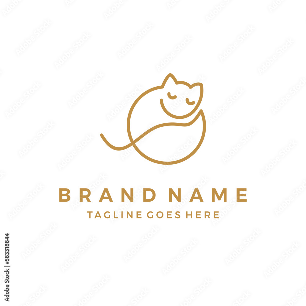 sleeping cat one line logo vector icon illustration sleeping cat one line logo vector icon illustration