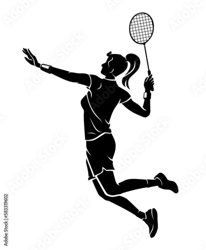 Women's Badminton, Jump Smash Sideview Silhouette