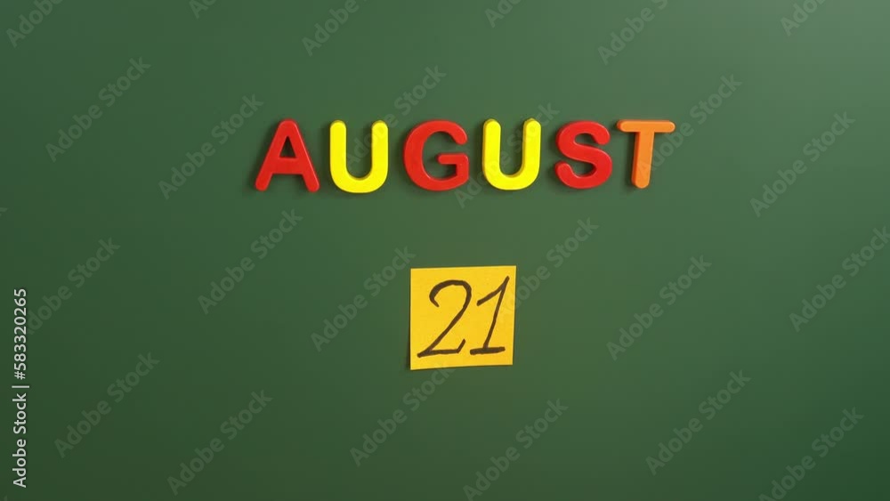 Hand sticking a sticker 21 August calendar day on school board. 21 date of august. Twenty first day of august. 21th date number. 21 day calendar. Twenty one date. Senior Citizen, Homeless Animals Hand sticking a sticker 21 August calendar day on school board. 21 date of august. Twenty first day of august. 21th date number. 21 day calendar. Twenty one date. Senior Citizen, Homeless Animals