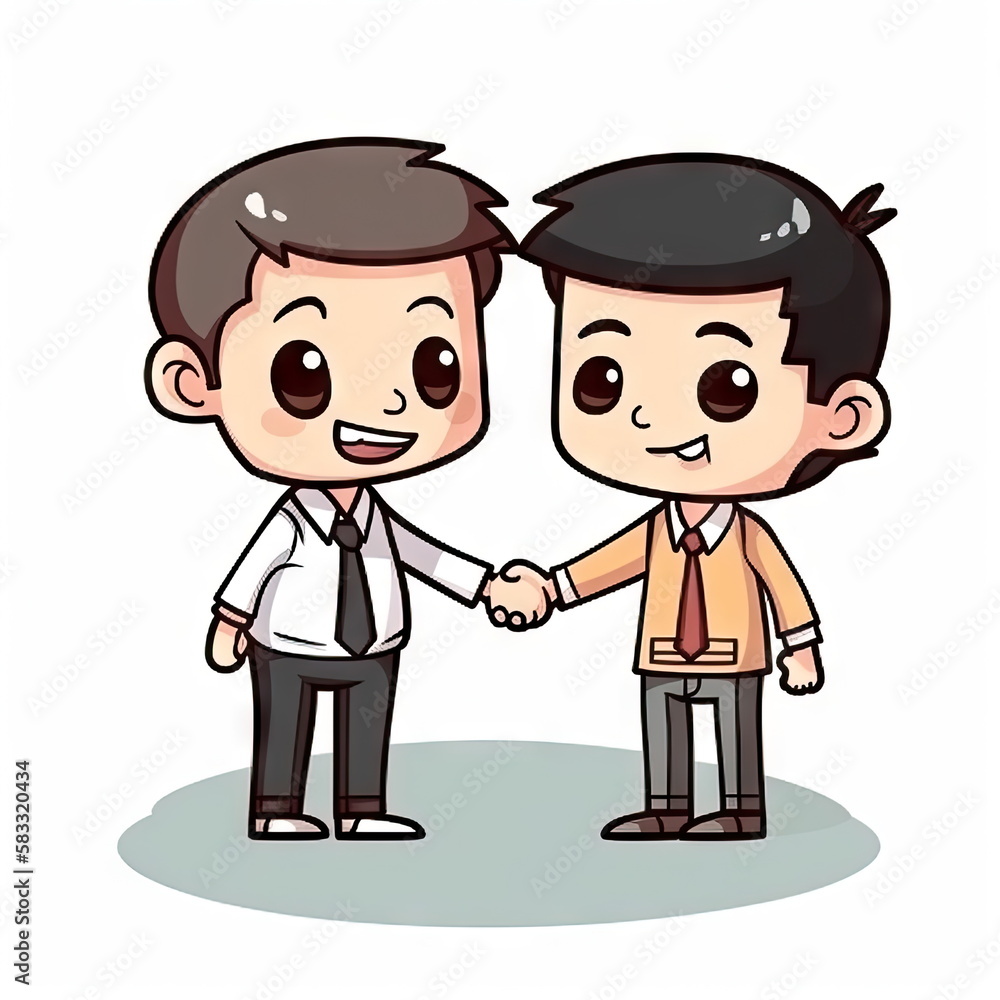 Cartoon character of handshake for working concept, white background Cartoon character of handshake for working concept, white background