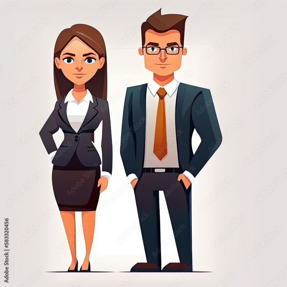 Cartoon character of business man with business woman on white background, Made by AI,Artificial intelligence Cartoon character of business man with business woman on white background, Made by AI,Artificial intelligence