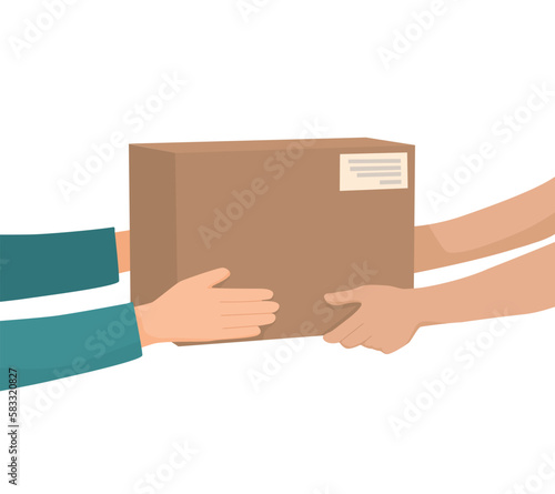 Courier hands delivering package to customer
