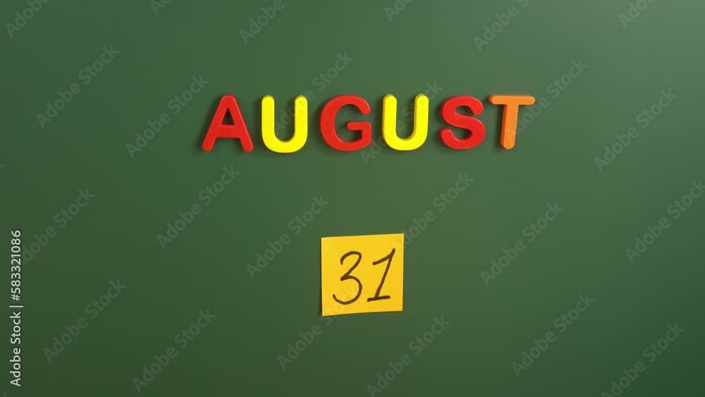 Hand sticking a sticker 31 August calendar day on school board. 31 date of august. Thirty first day of august. 31th date number. 31 day calendar. Thirty one date. Malaysia, Trinidad and Tobago Hand sticking a sticker 31 August calendar day on school board. 31 date of august. Thirty first day of august. 31th date number. 31 day calendar. Thirty one date. Malaysia, Trinidad and Tobago