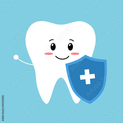 Cute teeth protection cartoon character in flat design. Dental health.