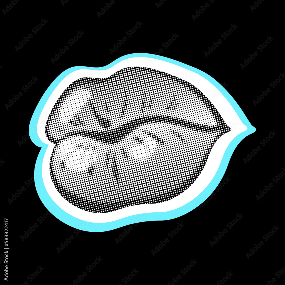 Seductive lips in the style of dot pop art. Retro halftone design elements for vintage grunge punk templates. Aesthetics of the 50-60 years. Vector illustration. Seductive lips in the style of dot pop art. Retro halftone design elements for vintage grunge punk templates. Aesthetics of the 50-60 years. Vector illustration.