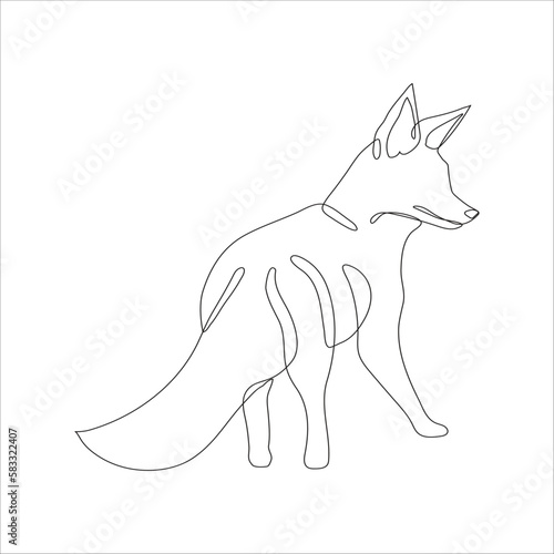 Fox in line art and abstract icon. Fox wall art decoration design. Abstract and minimalist outline fox icon. Continuous one line drawing of a fox. Vector illustration