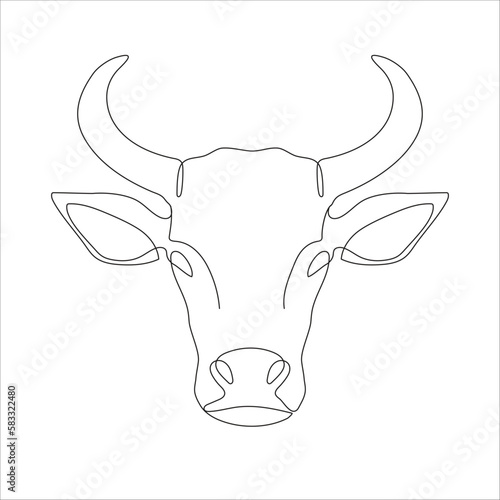 Cow head icon in continuous line drawing style. Horned cow linear icon symbol. Cattle head linear icon. Vector illustration