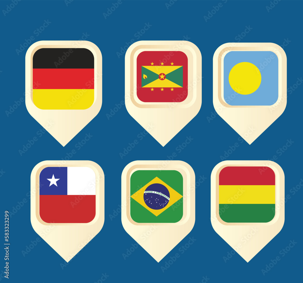 Country flags, National flags, Map marker, Pin vector Country flags, National flags, Map marker, Pin vector