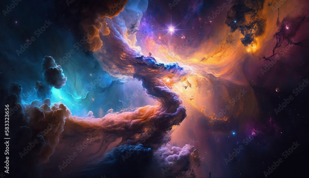  宇宙空間に浮かぶ星雲と銀河。抽象的なコスモスの背景