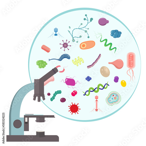 Microscopic microorganisms living in a biome scientific vector illustration graphic icon