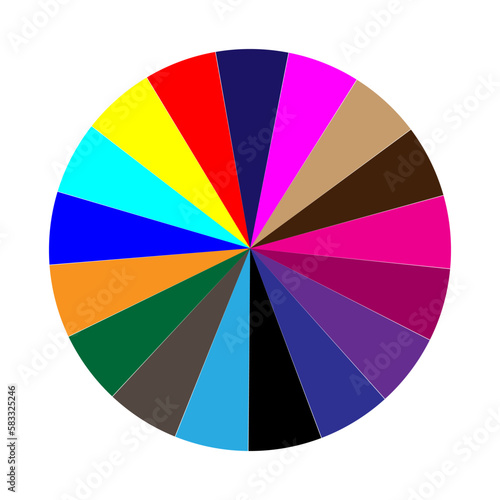 Vector circle divided into seventeen equal parts colored.