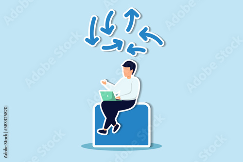 Decision making, decide the right way or choosing options, best alternative or solution to success, business direction or thinking concept, contemplation businessman making decision where to go next. 