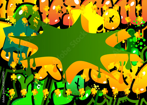 Graffiti Background. Abstract green and yellow modern street art speech bubble decoration performed in urban painting style.