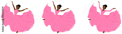 Black girl dances with a pinkish gown