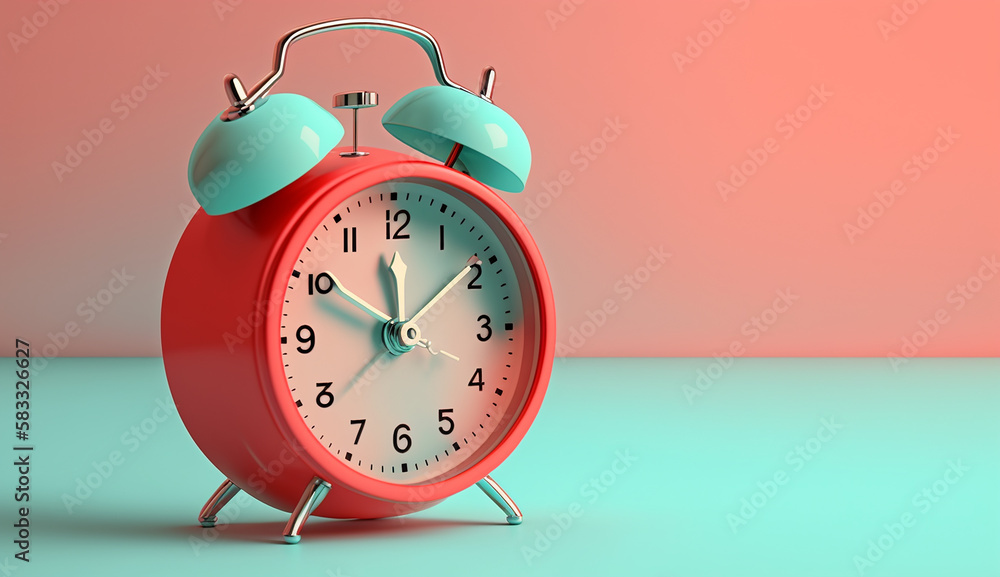Red Alarm Clock on Pastel Background, 3D rendering, Generative AI Red Alarm Clock on Pastel Background, 3D rendering, Generative AI