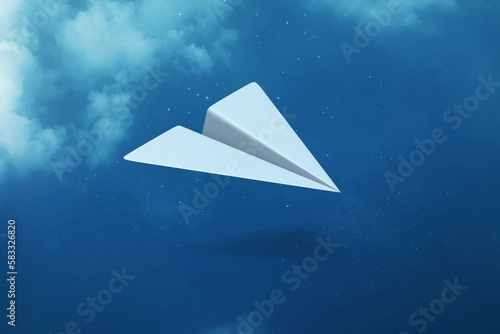 Top view paper plane on 3d illustration