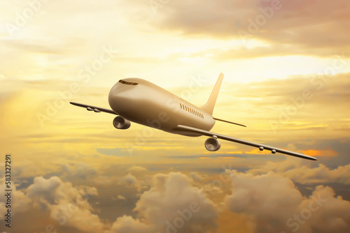 Airplane flying on 3d illustration