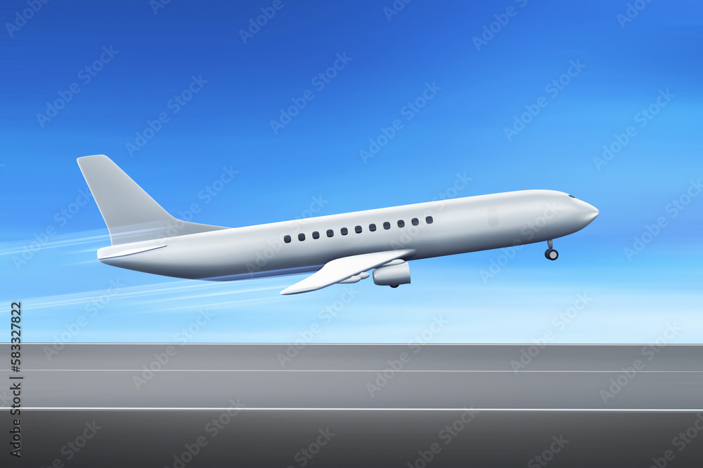 Airplane taking off on 3d illustration