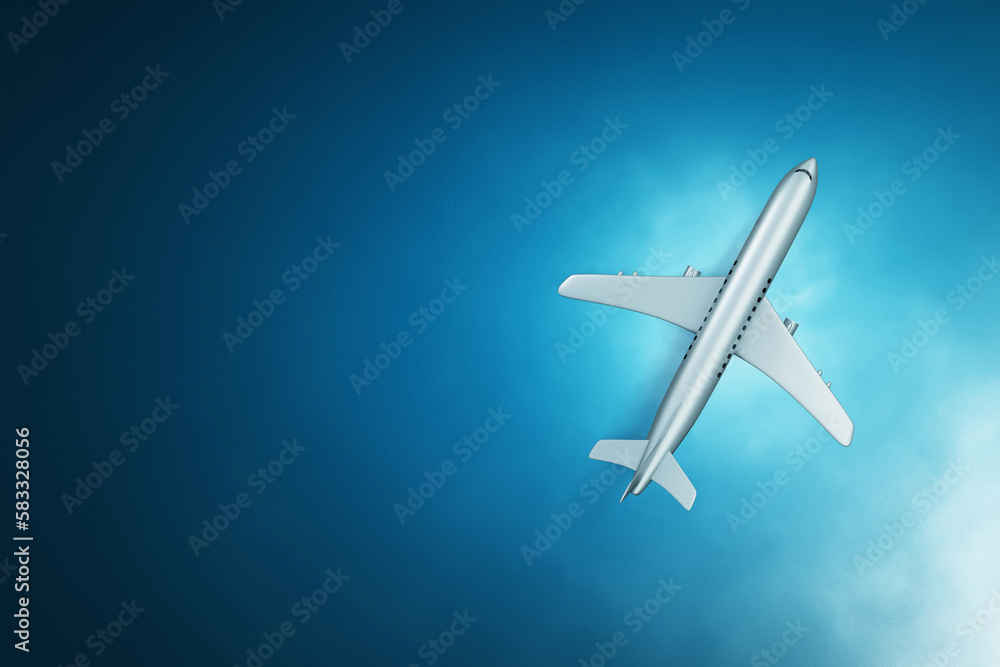 Top view airplane on 3d illustration
