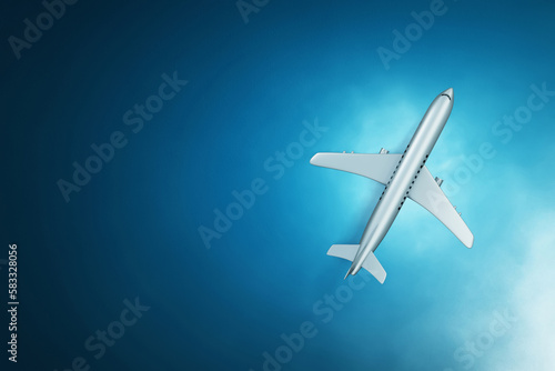 Top view airplane on 3d illustration