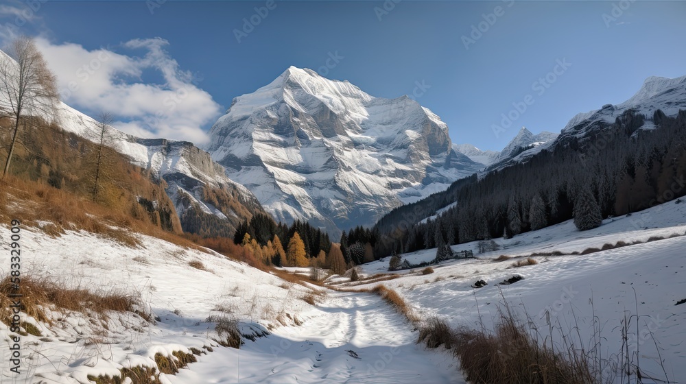 swiss mountains in winter Generative Ai