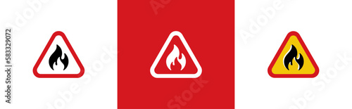 Fire warning sign. Attention flammable material symbol. Flammable, inflammable substances icon, vector illustration