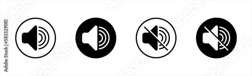 Speaker icon. loudspeaker symbol. speaker on and off sign. audio and video speaker volume level for apps and websites