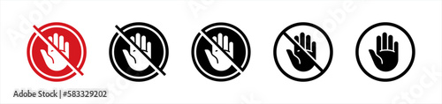 Stop sign with hand or palm flat icon. red stop symbol. hand block, Do Not Enter or forbidden signs, vector illustration