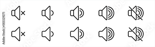 Speaker icon. loudspeaker symbol. speaker on and off sign. audio and video speaker volume level for apps and websites