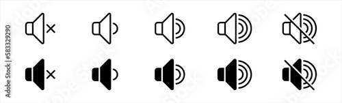 Speaker icon. loudspeaker symbol. speaker on and off sign. audio and video speaker volume level for apps and websites