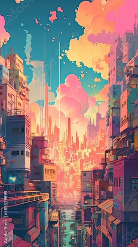 city at sunset Generative Ai
