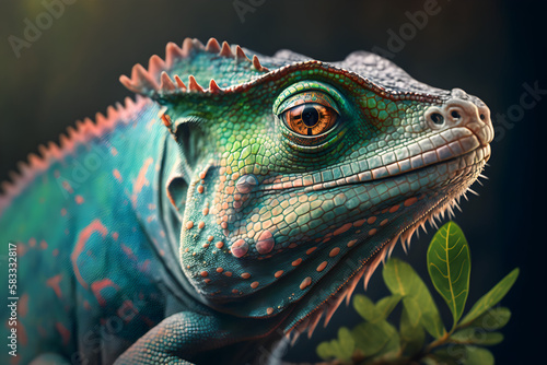 A realistic illustration of a close-up chameleon  symbolizing adaptability