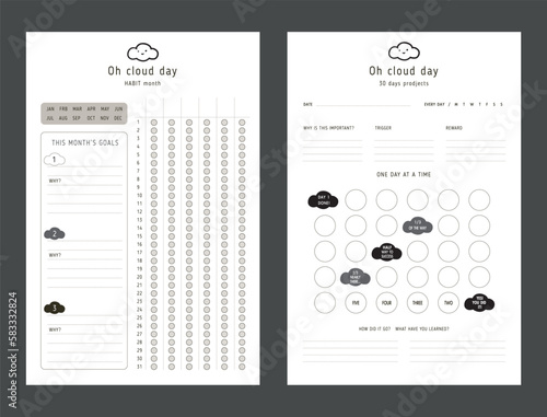(oh Black cloud day)2 set of 30 Day challenge and goal Planner. Plan your day make dream happen.	