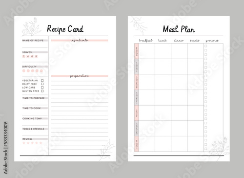 Recipe Card and Meal Planner. Plan you food day easily. Vector illustration.