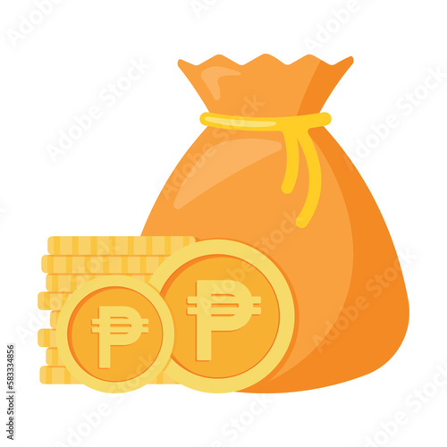 Money bag with Pesos Coins Icon Business and Finance Vector Illustration Isolated on White Background