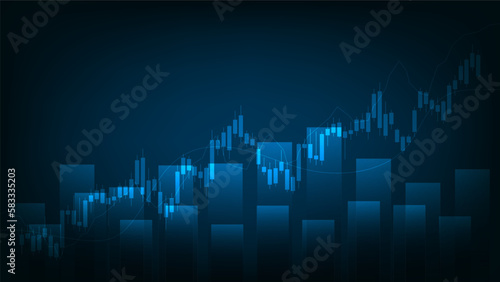 Financial business statistics with bar graph and candlestick chart show stock market price 
