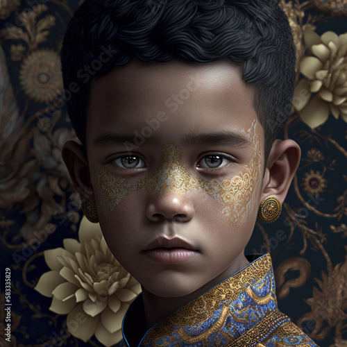 boy  innocent  face  portrait  indonesian  batik ornaments  batik fabrics  java  dayak  papua  tribe  ethnic  cultural heritage  asian  sout east asia  indonesia