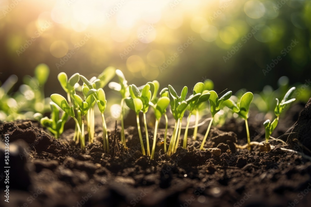 Green young plant sprout growing in the ground Generative AI Green young plant sprout growing in the ground Generative AI