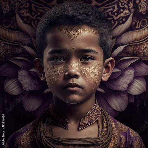 boy, innocent, face, portrait, indonesian, batik ornaments, batik fabrics, java, dayak, papua, tribe, ethnic, cultural heritage, asian, sout east asia, indonesia photo