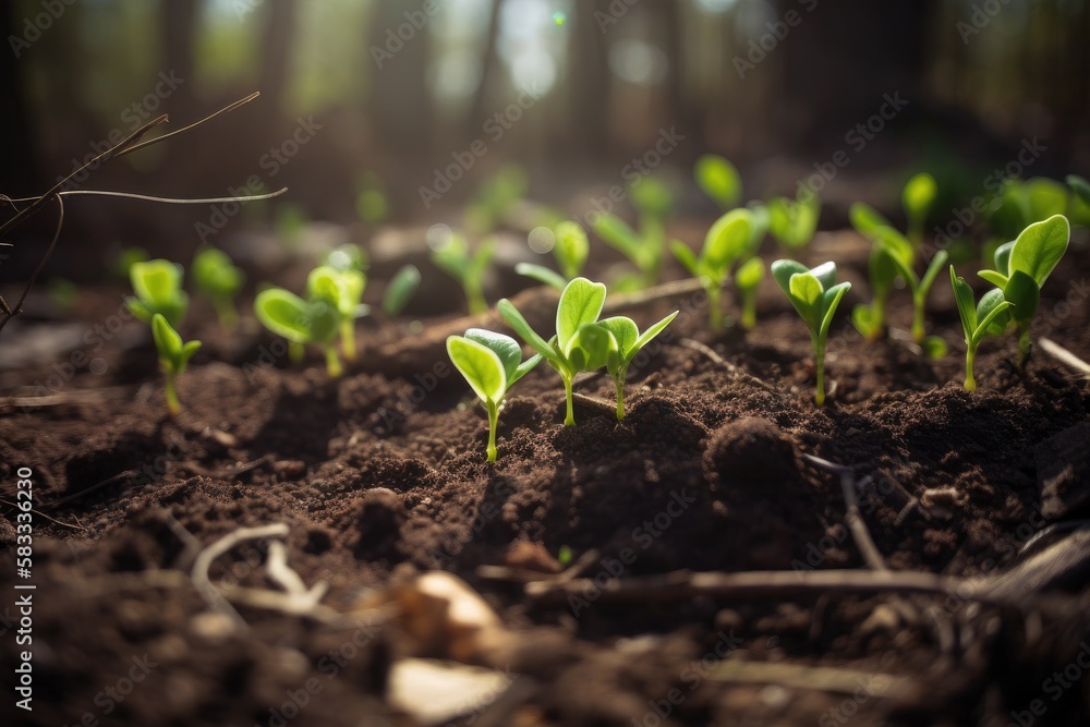 Green young plant sprout growing in the ground Generative AI Green young plant sprout growing in the ground Generative AI