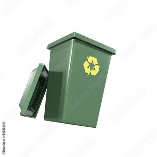 Rubbish bin, trash can 3D illustration, icon, Several View Pack Render, HD, Premium Quality, Alpha Background, PSD Format