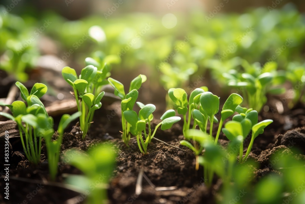 Green young plant sprout growing in the ground Generative AI Green young plant sprout growing in the ground Generative AI