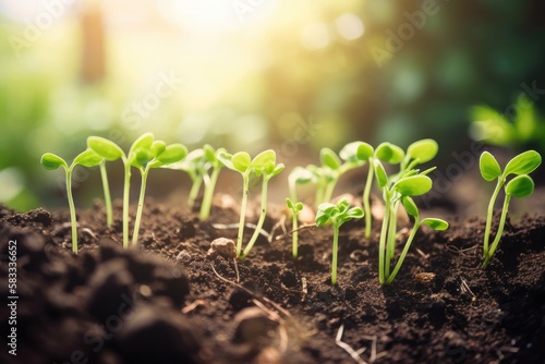 Green young plant sprout growing in the ground Generative AI