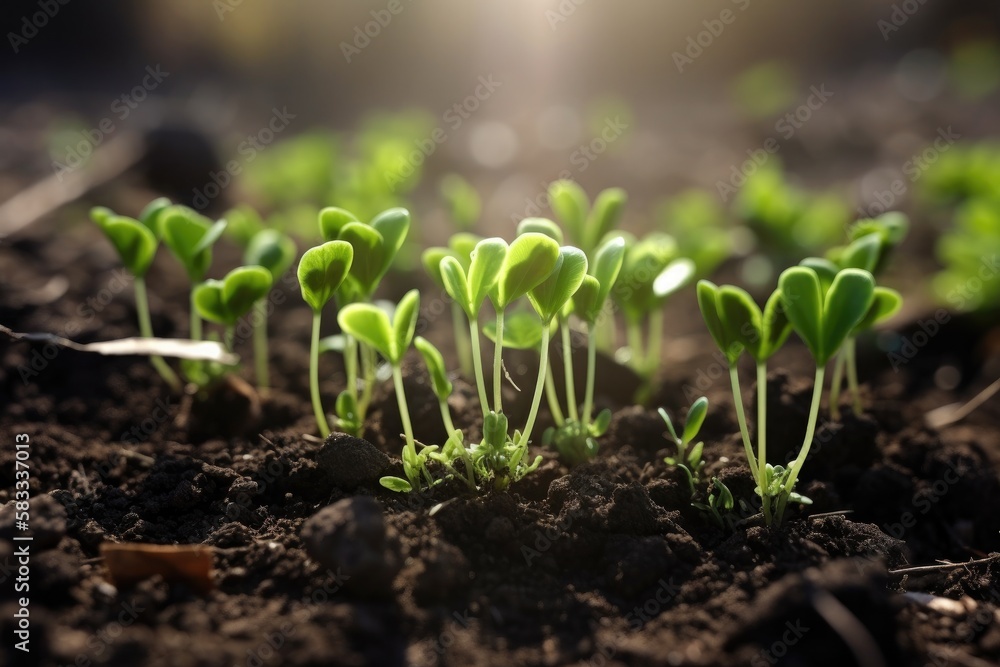 Green young plant sprout growing in the ground Generative AI Green young plant sprout growing in the ground Generative AI